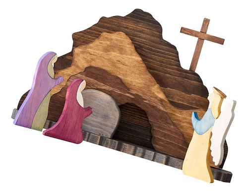 Decoración De Escena De Pascua Con Cruz De Madera