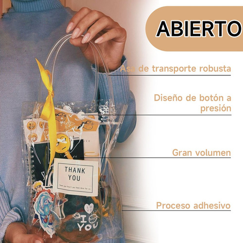 - 50 Pzs Bolsas De Regalo Pvc Transparente Con Asa Y Botones