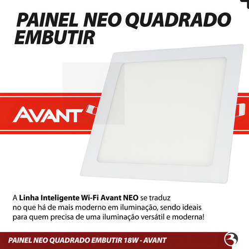 Kit 3 Painel Plafon Led Embutir Smart 18w Quadrado Neo Avant 110v/220v