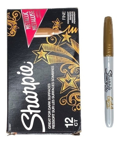 Caja Con 12 Plumones Marcadores Sharpie Dorado/gold