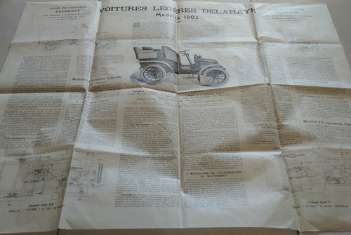 Muy Antiguo Afiche Catálogo De Venta: Autos Delahaye - 1902