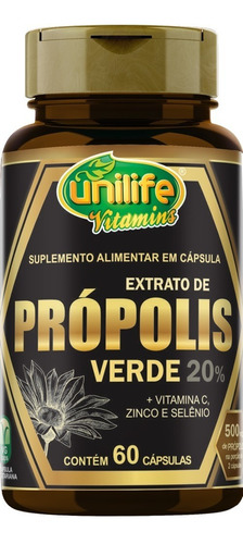 Extrato De Própolis Verde - 60 Cápsulas - 500mg - Unilife