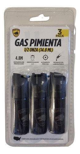 3pack Gas Pimienta Guarddog Preciso Alcance 4.8m De Bolsillo