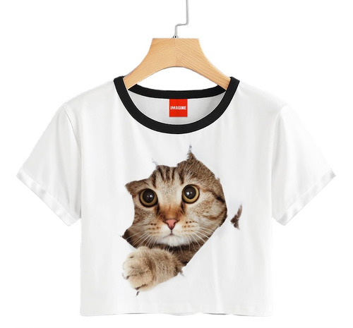 Blusa Corta Gato Gatito Playera Crop #919