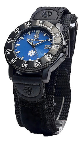 Relógio Smith & Wesson Sww-455-Emt Sww-455-Emt 3atm com pulseira Ban, cor preta, cor da moldura, movimento da moldura, cor de fundo de quartzo, azul