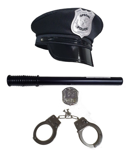 Kit Quepe Policial + Bastão + Algemas + Distintivo Tamanhos