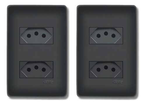 Kit Tomadas Dupla Preta 10a + 20a C/placa Habitat Black Fame