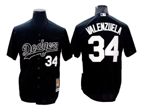 Camiseta Casaca Baseball Mlb Dodgers Negra Valenzuela 34- Xl