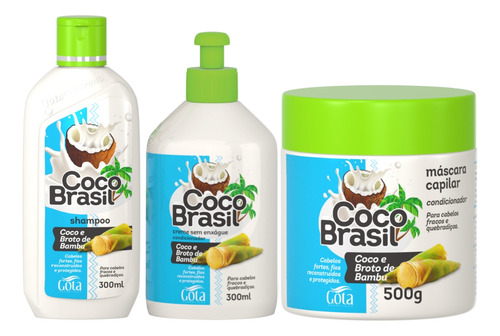 Kit Gota Coco E Bambu Shampoo + Creme Sem Enxague + Máscara