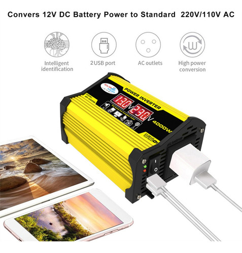 Transformador Inversor Dc12volt Ac110/220volt A Usb Sinewave