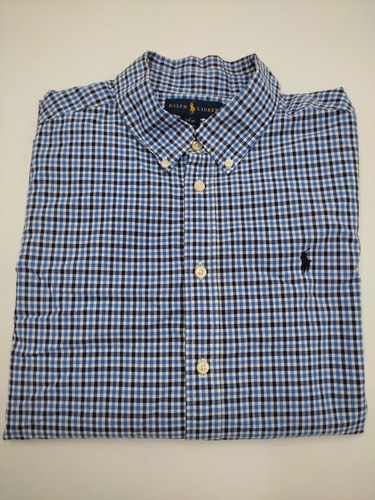 Camisa Ralph Lauren Kids Azul Cuadritos Blancos/marino 14/16