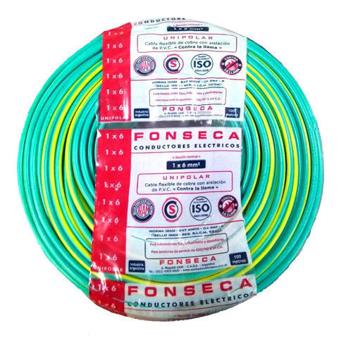 Cable Fonseca Unipolar 6mm Verde/amarillo X 100m Por E631