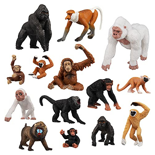 - Juego De 14 Figuras De Varios Monos Y Gorilas, Animal...