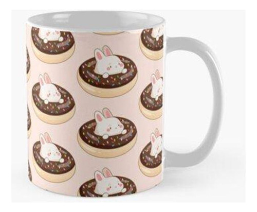 Taza Lindo Conejito Blanco En Un Donut De Chocolate Calidad 