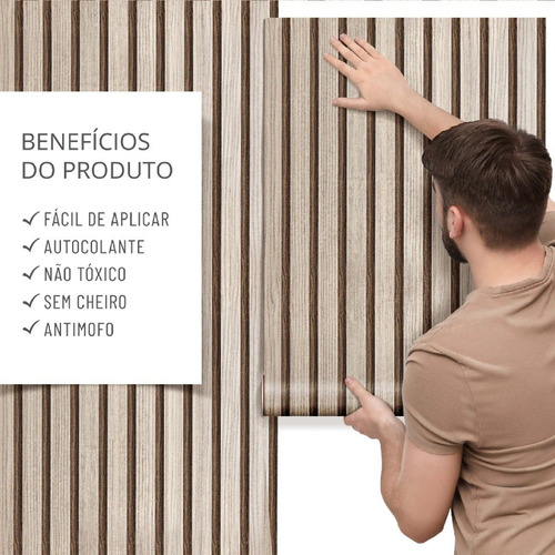 Papel De Parede Ripas De Madeira Cinza Vinilico Sala 10m
