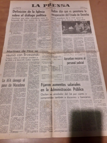 Tapa Diario La Prensa 07 05 1980 Balbin Pase Maradona Afa   