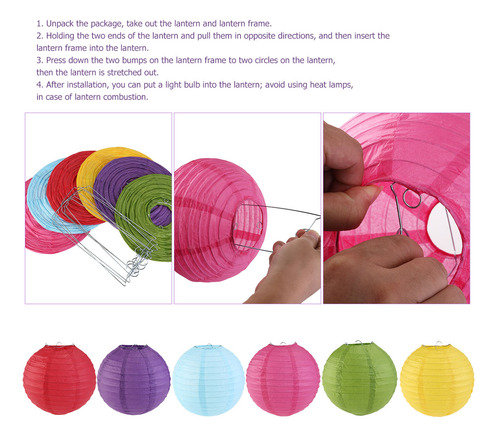 Faroles De Papel Redondos Winomo, 6 Colores, 8 Pulgadas, Con