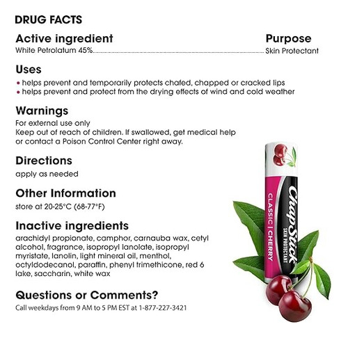 Chap Stick Balsamo Labial Cherry 8 Horas Humectacion 3 Pz