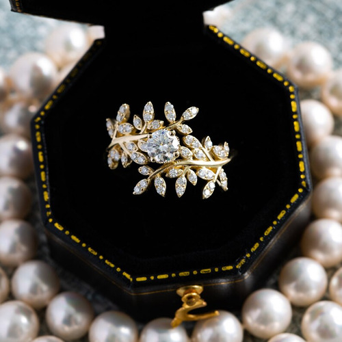 Anillo De Apertura De Hojas De Zircon De Estilo Magnífico