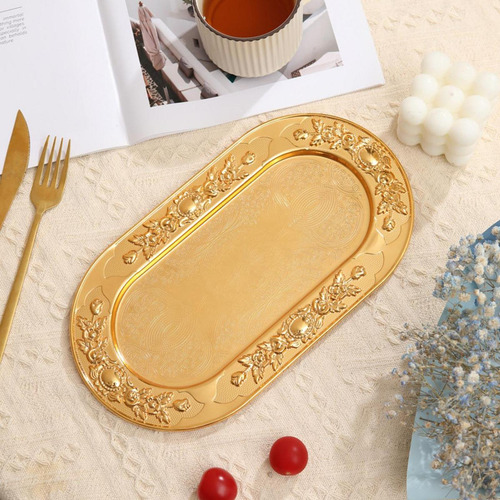 Plato Dorado Para Fruta, Plato De Postre, Adorno De Lujo,