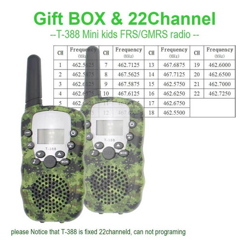 Walkie Talkies Para Niños, T-388 Larga Distancia 22 Canales