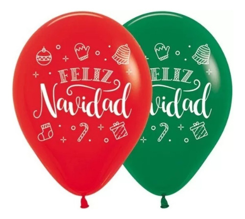 Globos Bombas Impresas R12 Mate Navidad Verde Rojo X100u30cm