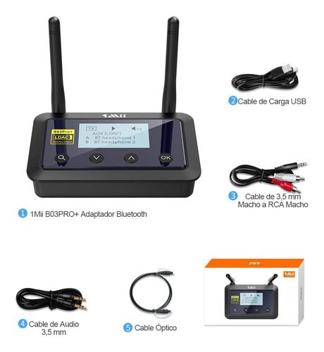 Receptor Transmisor Bluetooth 5.0 1mii B03pro+ Ldac Hi-res