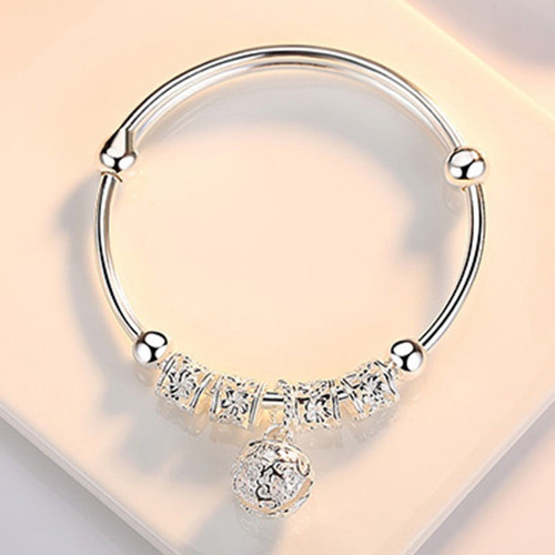 Imagen 6 de 7 de Pulsera Mujer Plata Retro Rondeles Ajustable Brazalete Charm
