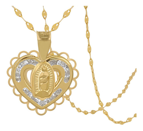 Medalla Virgen Guadalupe Corazón Y Cadena Oro Sólido 10k 