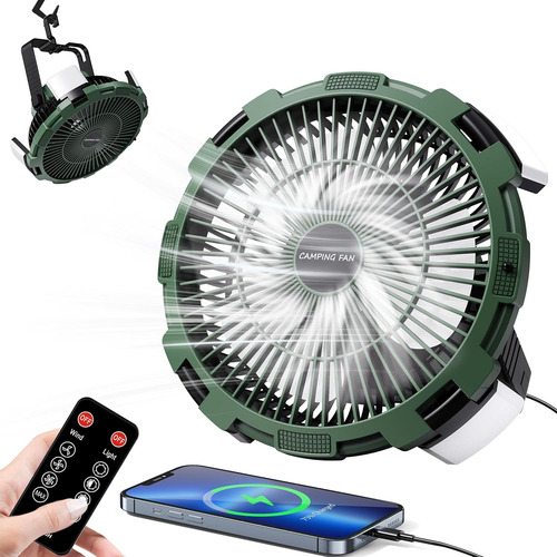 Ventilador De Camping Con Linterna Led Recargable De 8000 Ma