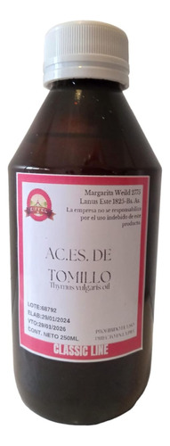 Aceite Esencial Tomillo 250ml Puro 100% Natural 