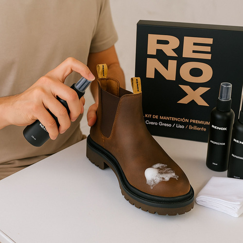 Kit Limpieza Zapato Botín Cuero Graso Liso Brillante Renox