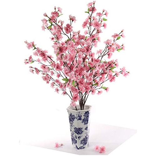 Larskilk Flores De Cerezo Japonés Rosa Oscuro, Cuatro Ramas 