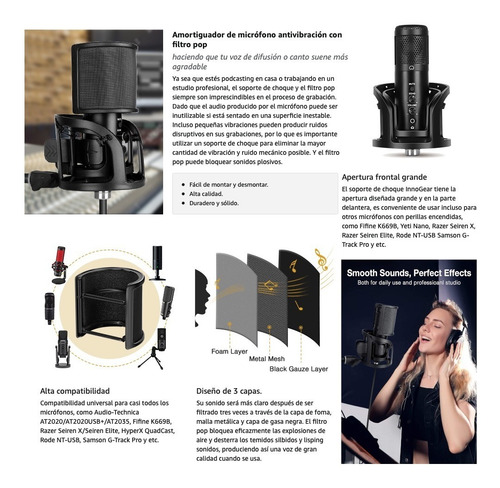 Imagen 2 de 10 de Soporte Para Micrófono Brazo + Filtro Antipop + Shockmount P