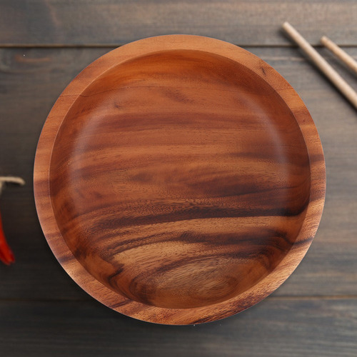 Cuenco de madera 17.5 * 4cm plato de aperitivo de madera Ensalada de fruta Ensalada de sopa para uso doméstico de cafetería 