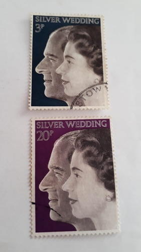 2 Sellos Postales Bodas Plata Elizabeth Ii-príncipe Felipe 