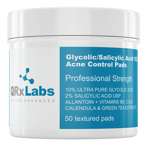 Toallita Qrxlabs con ácido glicólico/salicílico 10/2 para el acné (50 unidades)
