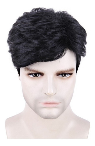 Imagen 2 de 9 de Peluca Para Hombre, Natural, Negra, De Fibra Corta, Para Hom