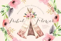 Comprar Cliparts Imagenes Png Carpa Tepee Floral Rosa Acuarelas Es22