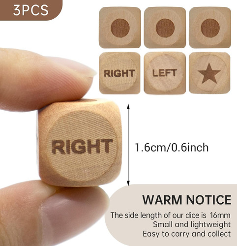 3 Dados Centrales Izquierdo Derecho, Dados De Madera De 16 M