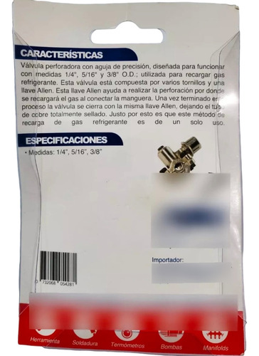 Válvula Perforadora Tubería Tubo 1/4 5/16 3/8 Pulgada Avaly