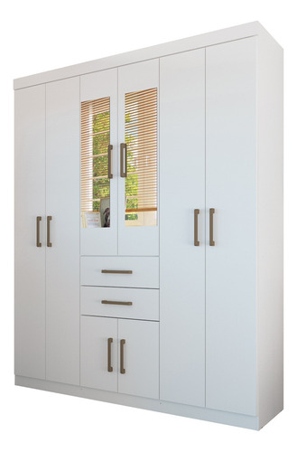 Guarda Roupa Casal Verona 8 Portas 2 Gavetas Com Espelhos Cor Branco