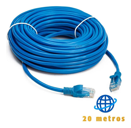 Cabo De Rede 20 Metros Lan Internet Crimpado Rj45 Cat5e Azul