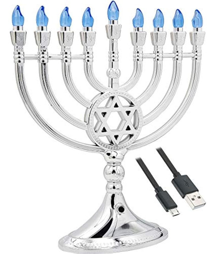 Menorah De Hanukkah De Plata Eléctrica Led Tradicional - Ali