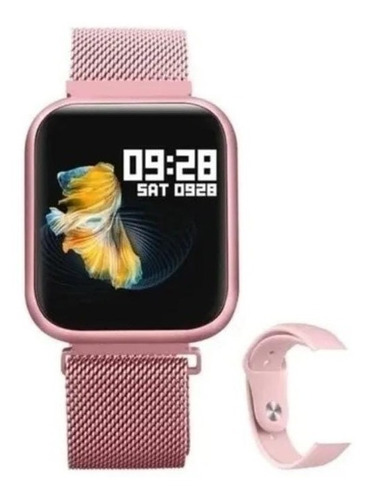 Smartwatch P80 Tfit Tela Toda Touch E Com 2 Pulseiras Cor da caixa Preto Cor da pulseira Rosa