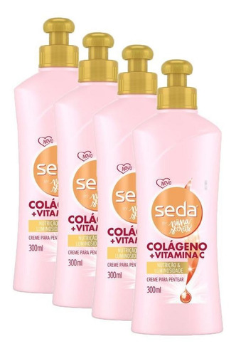 Kit 4 Cremes Seda Colágeno E Vitamina C Niina Secrets 300ml