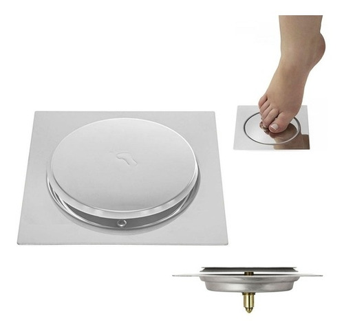 Ralo Grelha Inox+suporte 15x15 Cm Quadrado Fechamento Click