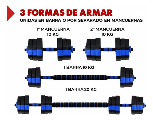 Mancuernas Ajustables Altera Barra Recta Pesas Total 20 Kg