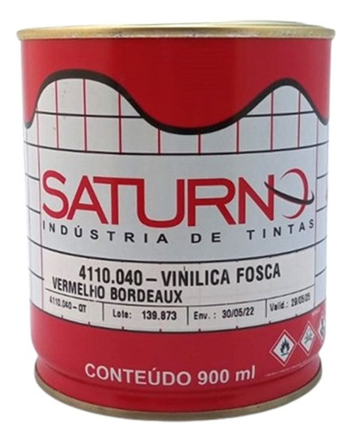 Tinta Vinílica Fosca Vermelhor Bordo 900ml Saturno 4110.040
