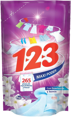 Detergente 1-2-3 Maxi Poder 1l Con Suavizante Y Jazmin